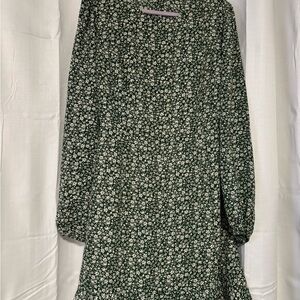 Lulu's Dark Green Floral Print Dress